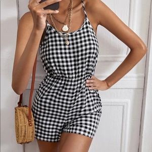 Gingham print cami romper
